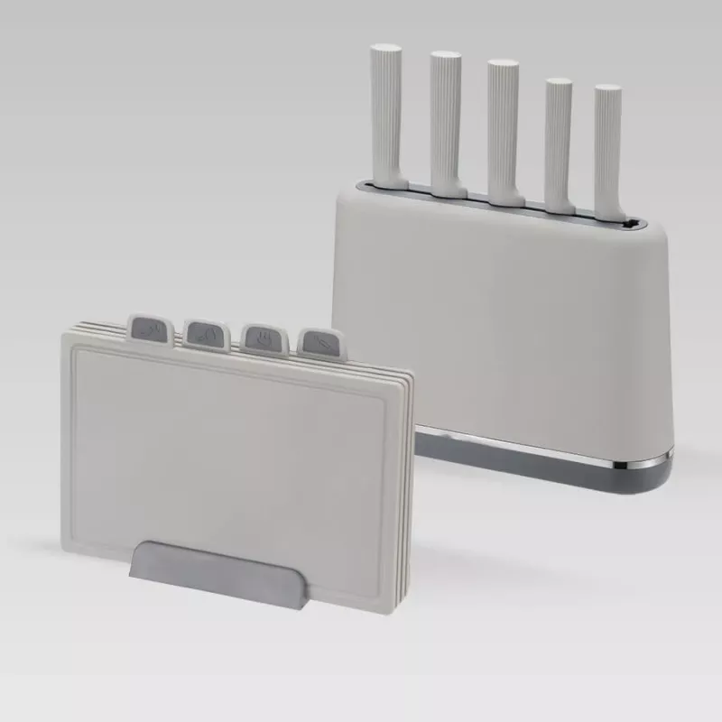 Maestro MR-1412-GREY juego de cuchillos con taco y juego de tablas de cortar, gris
