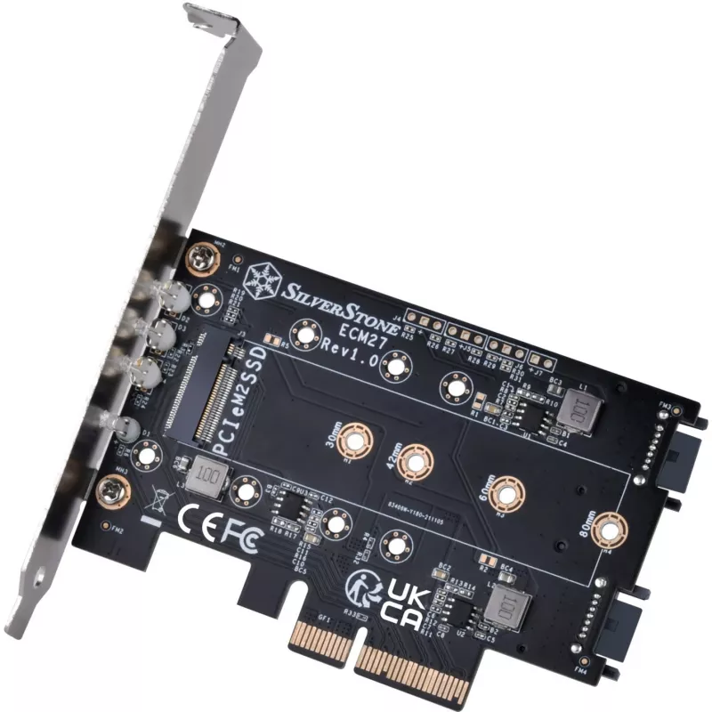 Tarjeta adaptadora Silverstone SST-ECM27 M.2/SATA, PCIe 4.0, 1x M-Key, 2x SATA 6G - Low Profile