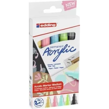 Edding 5100 juego de marcadores acrílicos, medium, 5 uds., negro/azul/verde/rosa/amarillo