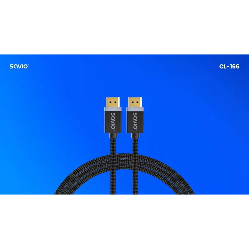 Cable DisplayPort SAVIO CL-166 2 m negro – DisplayPort 1.4, conector macho-conector macho, contactos dorados