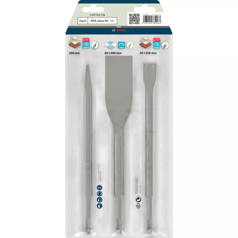 Bosch SDS-plus-5C juego de cinceles, 3 piezas