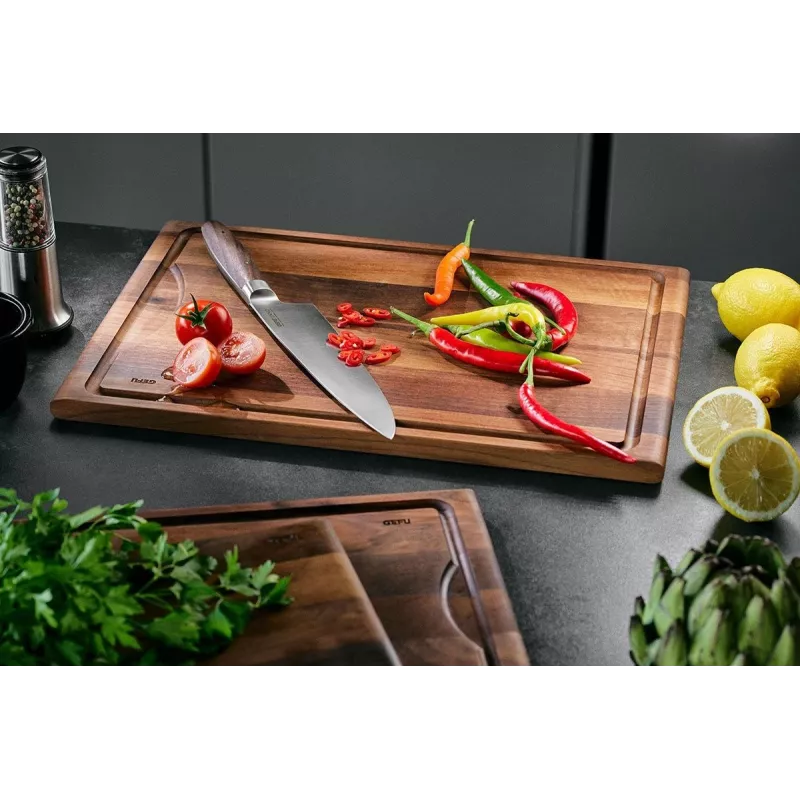 Gefu ENNO Tabla de cortar grande con ranura para jugos, madera de nogal
