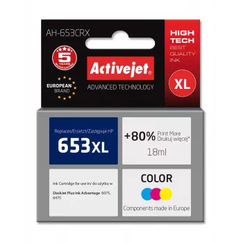 Activejet AH-653CRX cartucho de tinta (sustituye a HP 653XL 3YM74AE), de color, 18 ml, 320 páginas, Premium