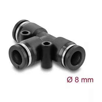 Conector neumático en T DELOCK de 8 mm, rosca hembra, carcasa de metal/plástico, 46 mm, dos orificios de fijación