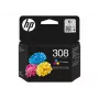 HP 308 cartucho de tinta original, 3 colores, rendimiento estándar, cian, magenta, amarillo, tinta de colorante, 1 ud., 120 páginas, pack combinado