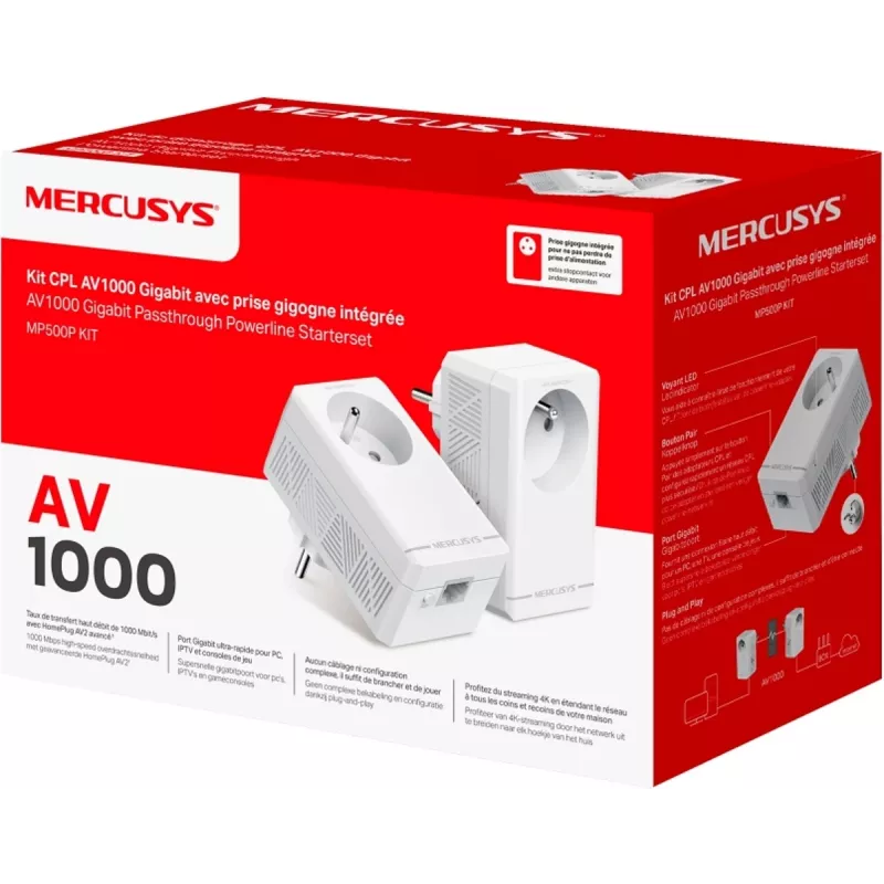 MERCUSYS MP500P KIT - Kit de inicio Powerline AV1000 Gigabit Passthrough con toma de corriente