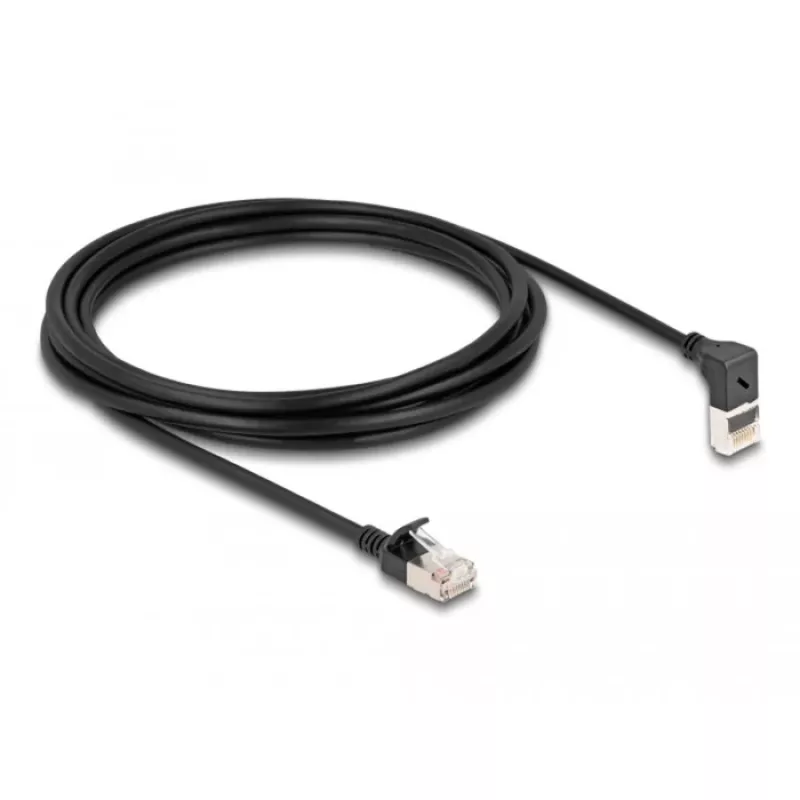 Cable de red DeLOCK RJ45 Cat.6A S/FTP fino 90° 3 m negro