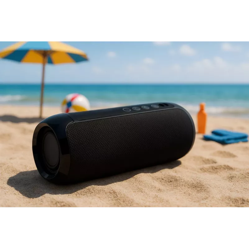 Altavoz estéreo Bluetooth portátil SQUEAK SQ1008 — 14W RMS, Bluetooth 5.3, 1200 mAh, IPX4, FM, LED, AUX, USB
