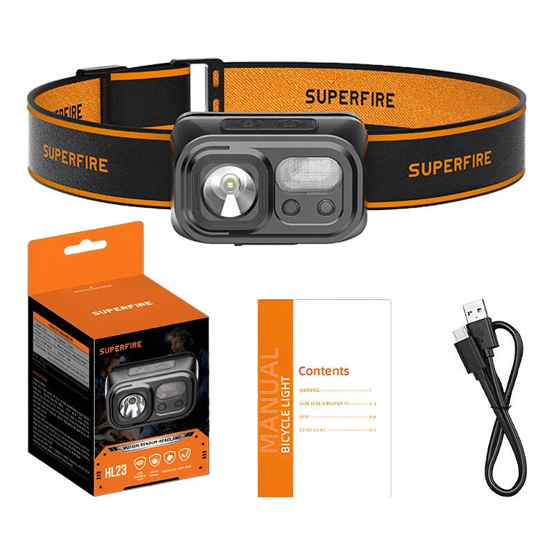 Linterna frontal Superfire HL23 con 220 lm de potencia y carga USB-C