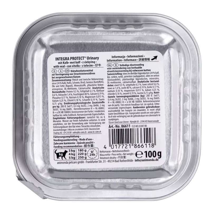 Animonda Integra Protect Harnsteine (cálculos urinarios) comida húmeda para gatos con ternera