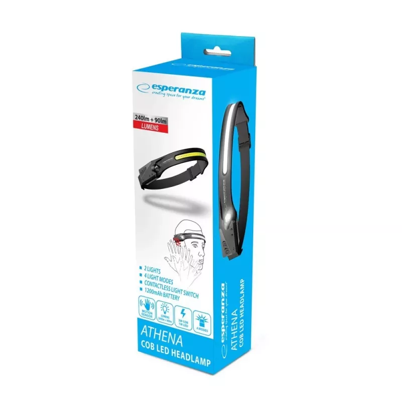 Linterna Esperanza EOT067 negra, linterna frontal LED