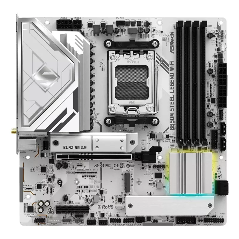 Placa base ASRock B850M Steel Legend WiFi — AMD B850, socket AM5, microATX, DDR5, 4 DIMM, Wi-Fi 7, 2.5Gb LAN
