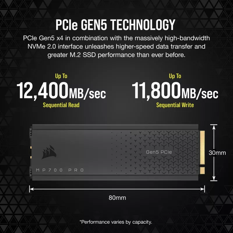 CORSAIR MP700 PRO - SSD - 1TB - interno - M.2 2280 - PCI Express 5,0 x4 (NVMe) - AES de 256 bits (CSSD-F1000GBMP700PRO)