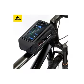 Bolsa de cuadro de bicicleta Wildman M90 con soporte para móvil Negra