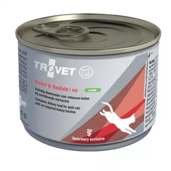Comida húmeda para gatos TROVET Renal & Oxalate RID cordero 200 g, alimento dietético para gatos adultos, lata de 200 g
