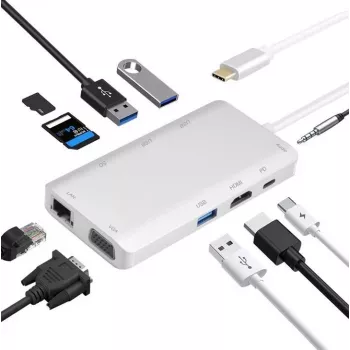 Docking station helos 304265 USB 3.1 Type-C con HDMI, VGA, USB y LAN