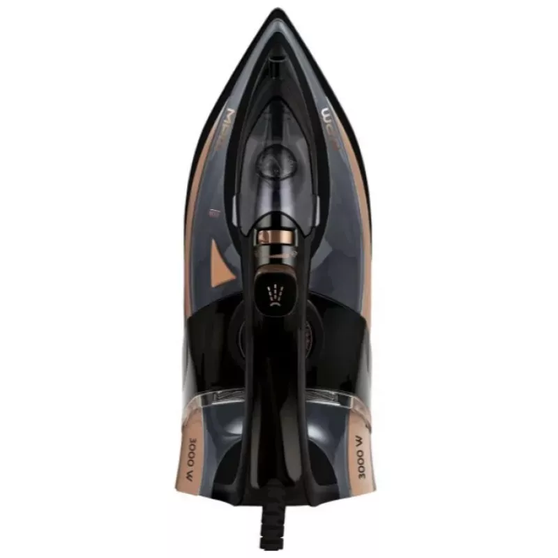 MPM MZE-24/C plancha de vapor, 3000 W, suela de cerámica, depósito de 0,3 l, golpe de vapor de 190 g/min, negro/dorado