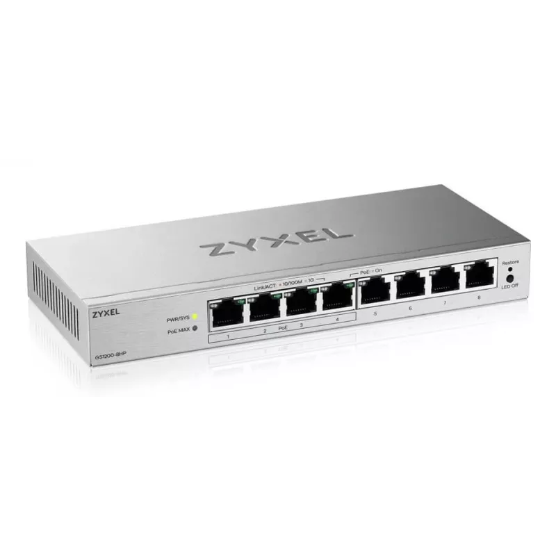 Zyxel GS1200-8HPV3 gestionado L2 Gigabit Ethernet (10/100/1000) Power over Ethernet (PoE) de sobremesa, gris