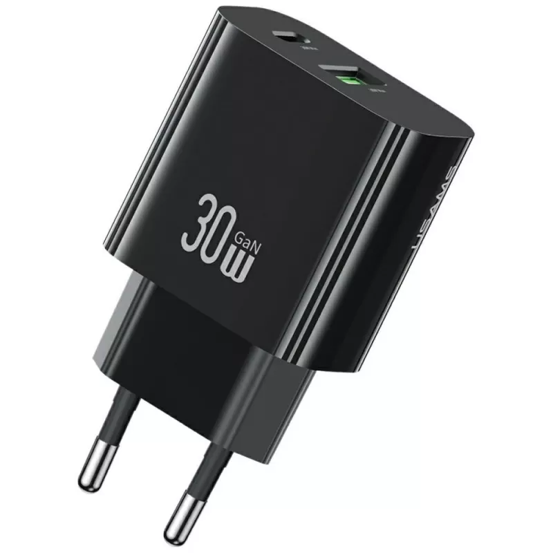 Cargador USAMS USA001631 30W con 1x USB-C y 1x USB-A carga rápida