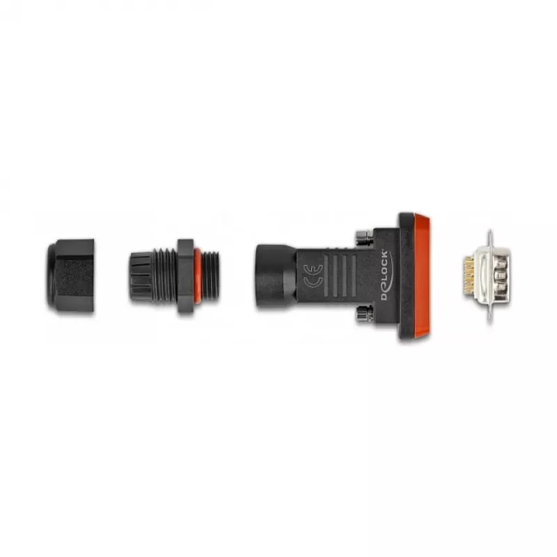 Conector macho DeLOCK D-Sub de 9 contactos IP67 impermeable negro naranja