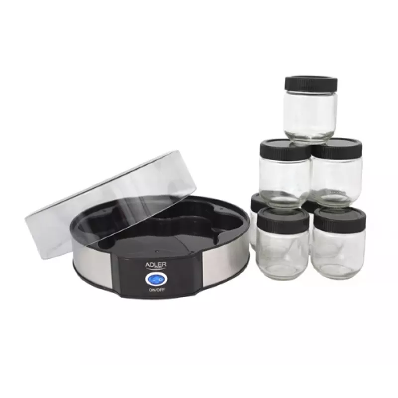 Yogurtera Adler AD 4476 — 7 vasos, 42 °C, 20 W, gris/negro/transparente