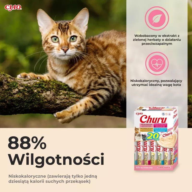 Snack húmedo para gatos INABA Churu Variety Box Seafood — 20 tubos de 14 g, pasta de pescado, sin cereales, sin azúcar y sin gluten