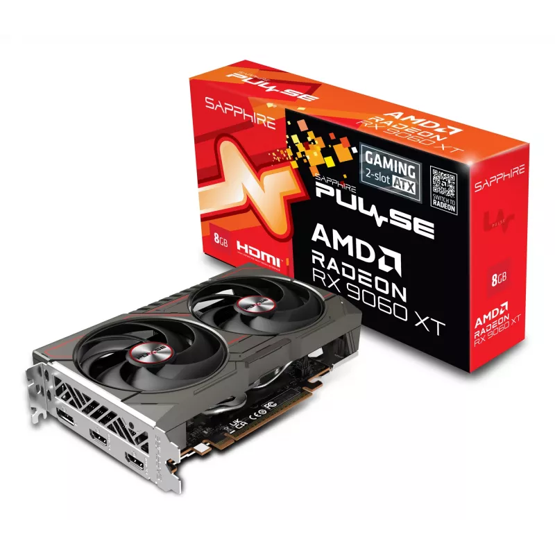 Tarjeta gráfica Sapphire Radeon RX 9060 XT – 8 GB GDDR6, 128 bits, PCIe x16 5.0, refrigeración de doble ventilador