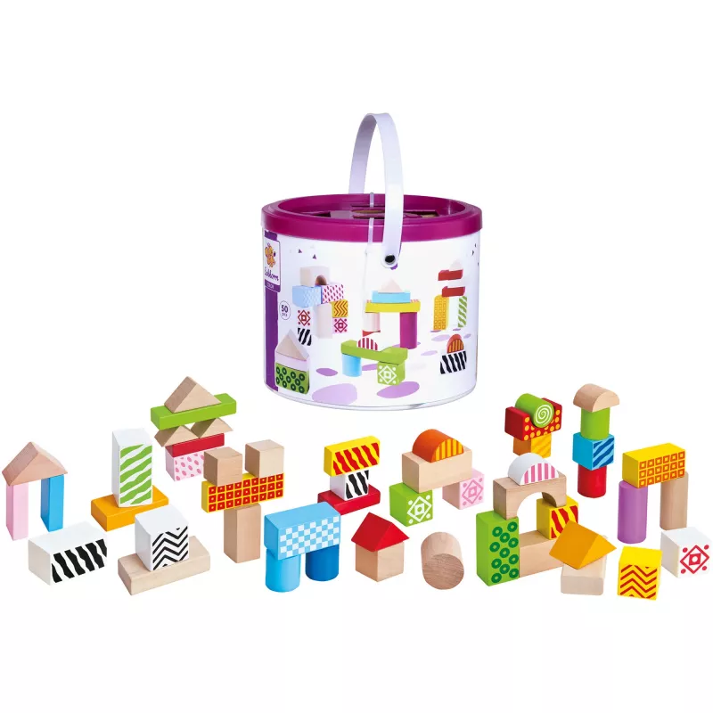 Bloques de construcción de madera de colores, juguete de construcción 50 piezas