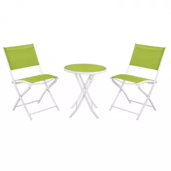Conjunto de muebles de jardín pequeño Black Forest, dos sillas + mesa blanca y verde