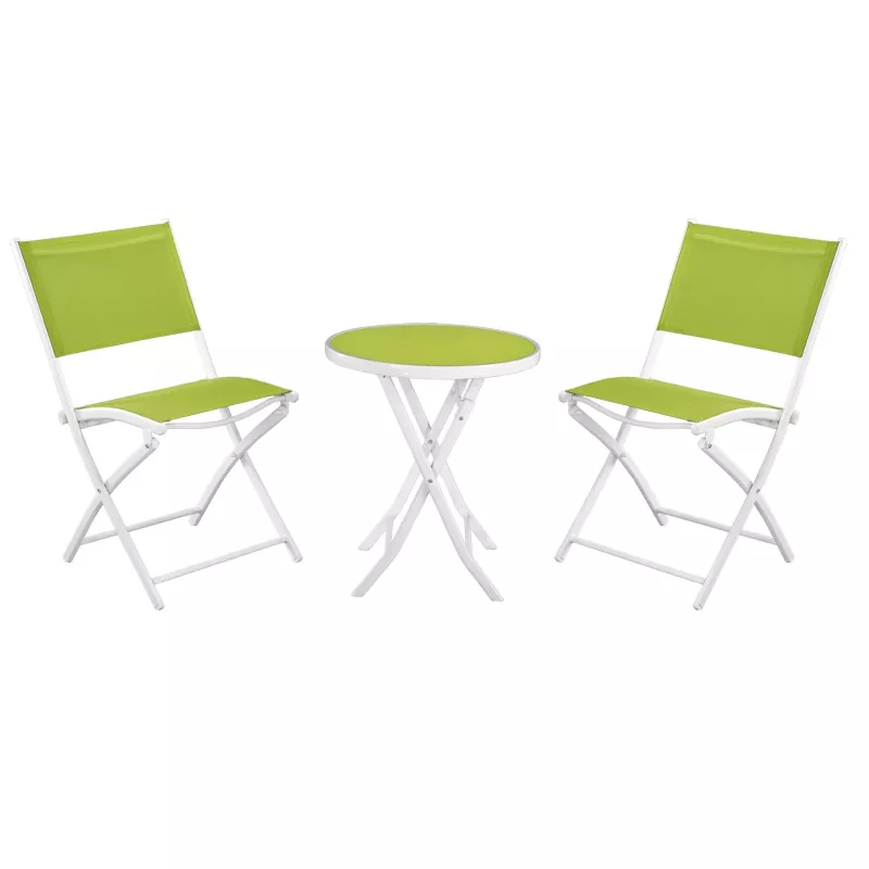 Conjunto de muebles de jardín pequeño Black Forest, dos sillas + mesa blanca y verde