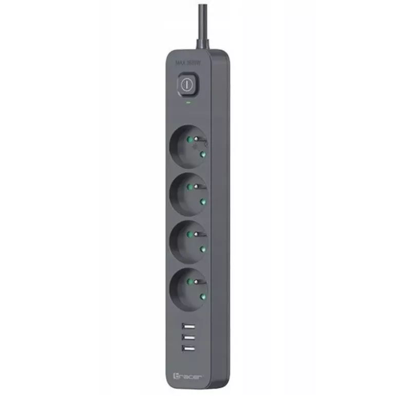 Regleta de protección contra sobretensiones Power Line+ mobile ready 1,5 m (4 tomas + 3x USB-A, 5V 2,4A)