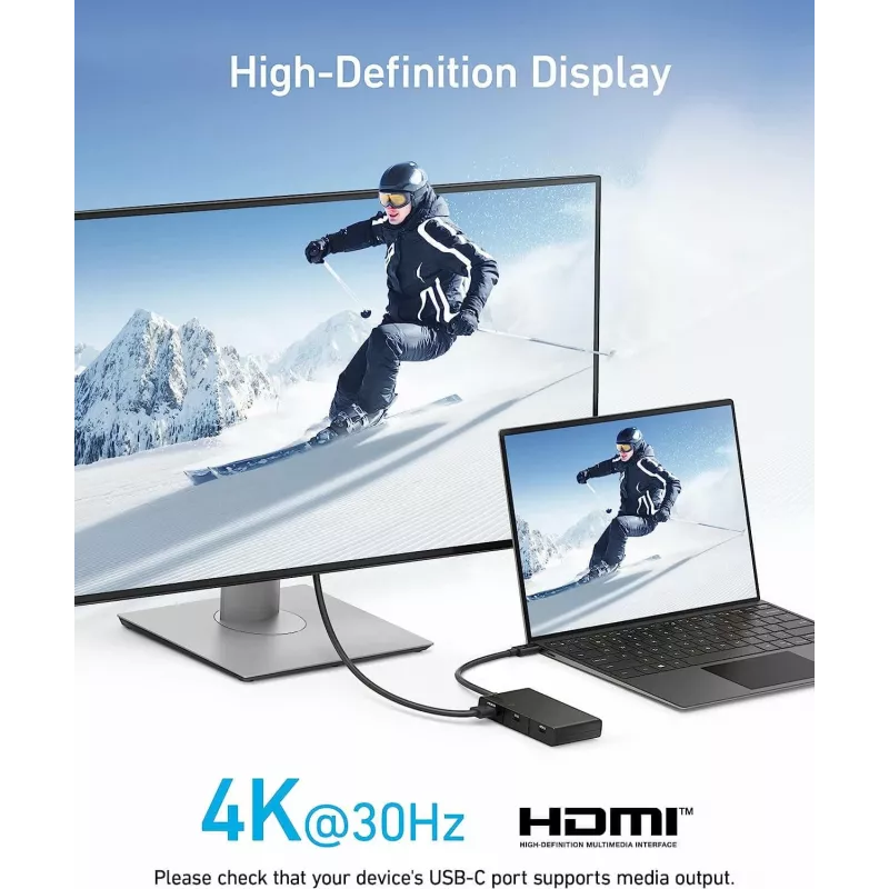 Anker 332 A8356G11 hub USB-C 5-in-1, HDMI 4K para una sola pantalla, negro