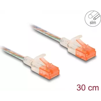 Cable de red DeLOCK RJ45 Cat.6A U/UTP fino 0,3 m transparente