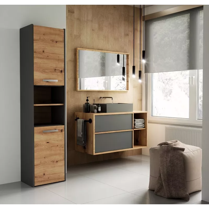 Armario alto de baño top e shop S40 ANTHRACIT/ARTISAN, de pie, 400×300×1700 mm, 6 estantes, 2 puertas