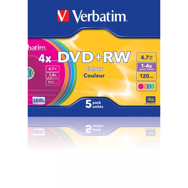 VERBATIM 43297 Verbatim DVD+RW slim Jewel Case 5 4.7GB 4x color
