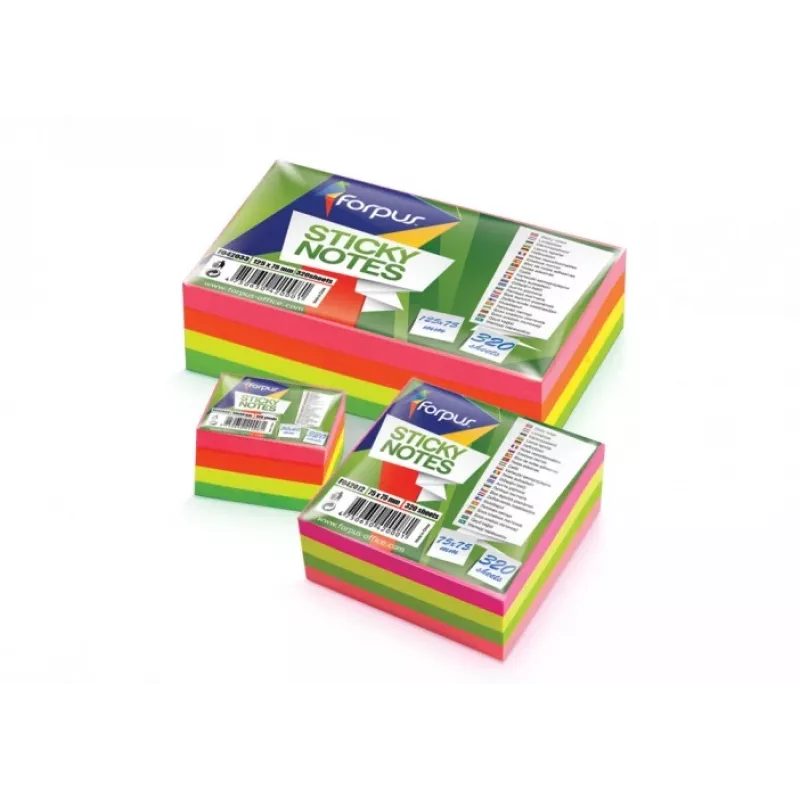 Notas adhesivas Forpus, neón, 75x75 mm, surtidas, cubo (1x320) 0717-112