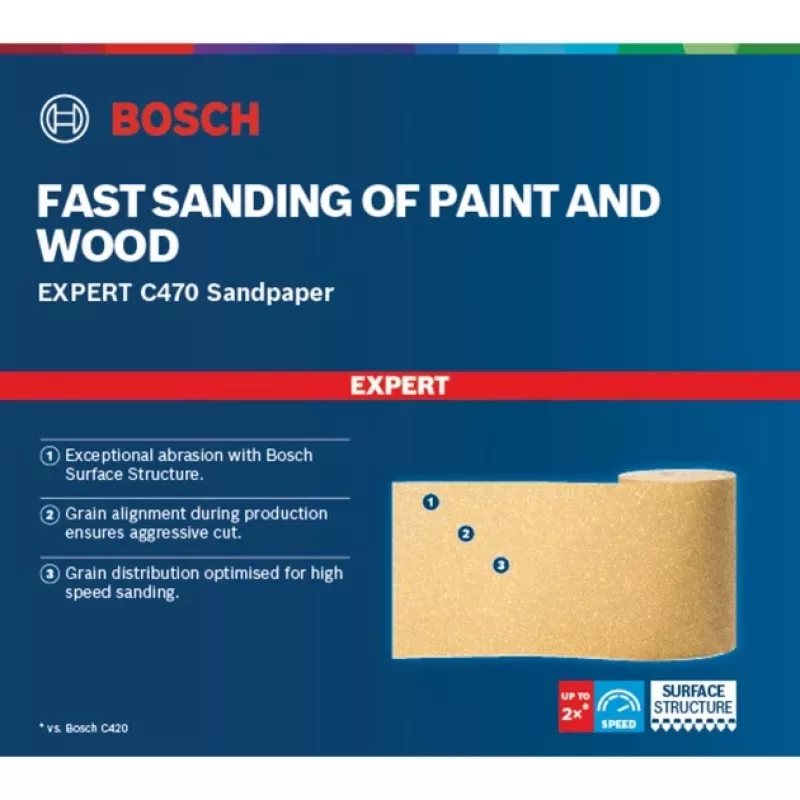 Bosch Expert C470 rollo de lijado, rollo de lijado, grano medio, P100, acabado, eliminación de pintura, madera, lijado en seco