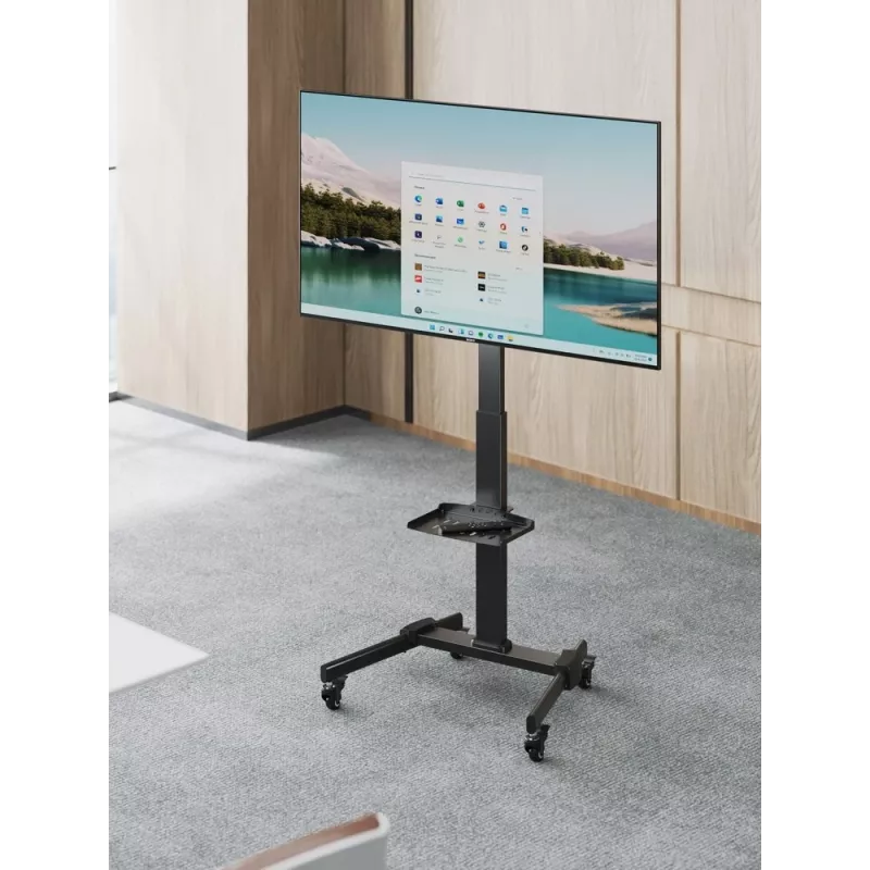 Soporte de TV GEMBIRD TVS-55T-01 para televisores de 32–55 pulgadas, acero, altura ajustable VESA 100x100–400x400, inclinable, ruedas, carga máxima 35 kg