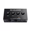 Interfaz de audio M-Audio M-Track Duo — USB 2-in/2-out, 16-bit/48 kHz, 1x XLR/TS combo, 1x entrada de instrumento, alimentación fantasma 48V