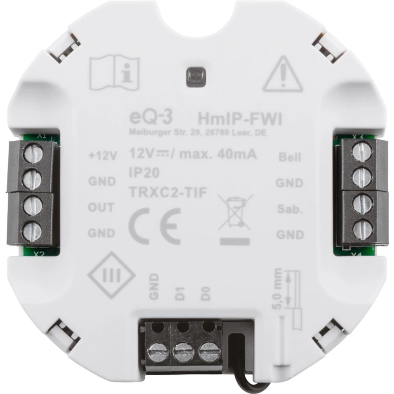 Homematic IP HMIP-FWI receptor Smart Home 868 MHz con cable blanco