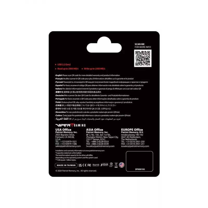 Patriot PVP30 SSD externo de 512 GB, Duo A+C USB 3.2 Gen2, aluminio