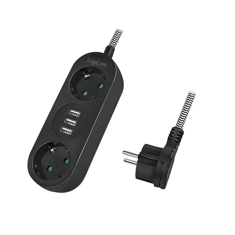 Alargador de corriente LogiLink LPS262U 1,5 m 2 tomas AC interior negro