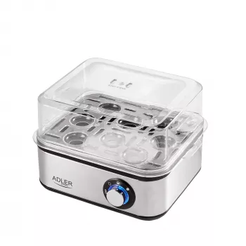 Huevera Adler AD 4486 — capacidad para 8 huevos, 800 W, acero satinado negro con tapa transparente