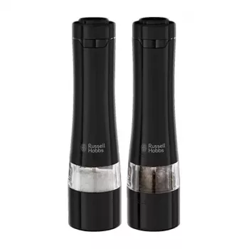 Juego de molinillos de sal eléctricos Russell Hobbs 28010-56 (alta calidad, automático, molienda ajustable, luz en la base, diseño metal negro) Molinillo de pimienta
