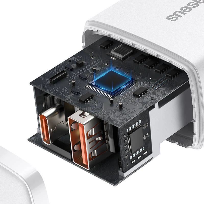 Cargador de pared Baseus Compact 1x USB-A + 1x USB-C 3A, adaptador de viaje compacto
