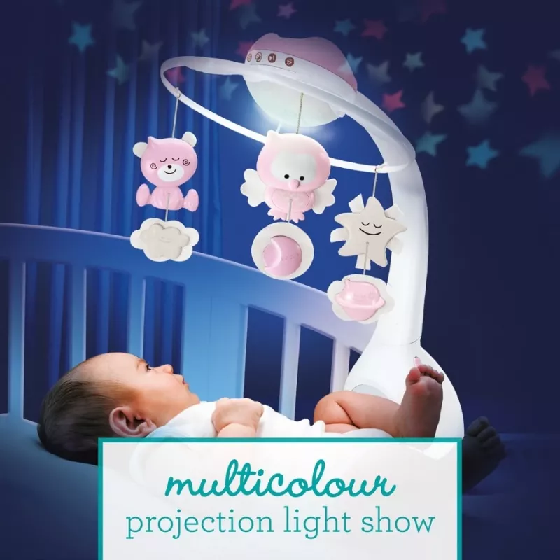 Caja de música para bebés B-kids 3en1 Infantino 150302050 – rosa polvo, juguete relajante 3 en 1