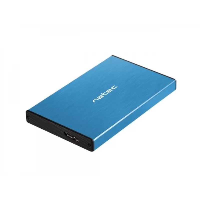 Caja externa HDD/SSD NATEC Rhino GO 2,5 pulgadas — USB 3.0, SATA III, hasta 4 TB, 9,5 mm, aluminio, azul