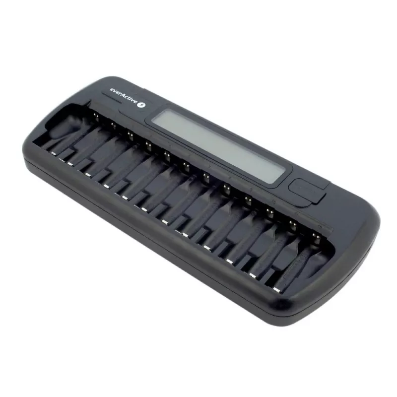Cargador de baterías everActive NC-1200 – cargador universal de 12 baterías para AA/AAA, entrada 12 V, negro