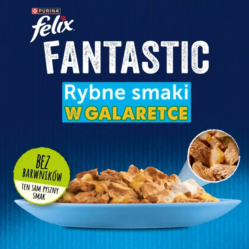 Alimento húmedo para gatos Purina Nestlé FELIX Fantastic sabor pescado — atún, salmón, bacalao, platija, 12×85 g bolsas