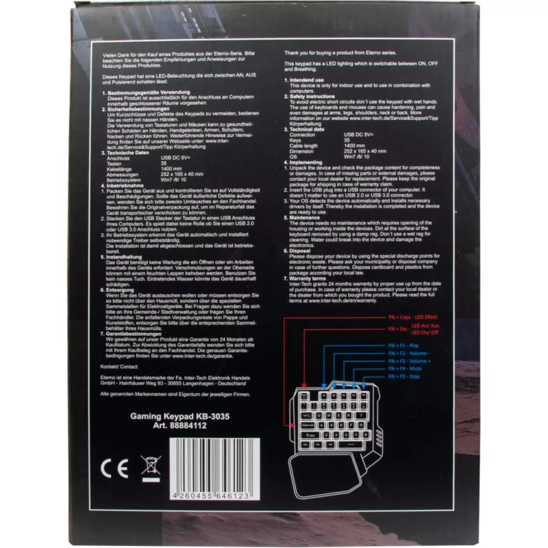 Inter-Tech KB-3035 RGB Gaming Keypad, 35 teclas, USB, negro